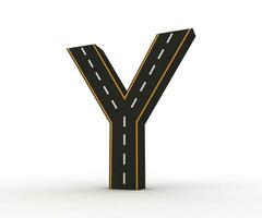 Alphabet symbols of the Figures in the form of a road with white and yellow line, 3d rendering photo