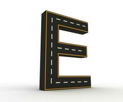 Alphabet symbols of the Figures in the form of a road with white and yellow line, 3d rendering photo