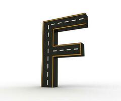 Alphabet symbols of the Figures in the form of a road with white and yellow line, 3d rendering photo