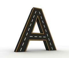 Alphabet symbols of the Figures in the form of a road with white and yellow line, 3d rendering photo