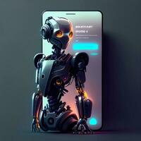AI Chatbot, Artificial intelligence robot and Chat dialog box on smartphone app, AI Chatbot concept, Generative AI illustration photo