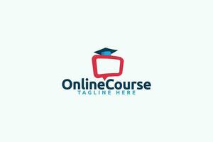 online course logo with a combination of a monitor, graduate cap, and bubble as the icon. vector