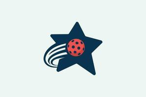 pickleball logo con un combinación de un estrella y un Moviente pelota vector