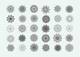 Mandala flower vector element black and white line art bundle