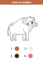 Color cartoon buffalo by numbers. Worksheet for kids. vector