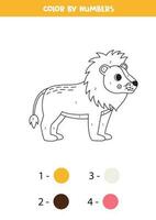 Color cartoon lion by numbers. Worksheet for kids. vector