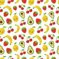 Seamless pattern with cute smiling fruits and berries. vector