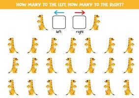 Left or right with cute cartoon meerkats. Logical worksheet for preschoolers. vector