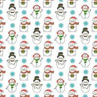 Christmas seamless pattern with cute cartoon snowmen on white background. vector