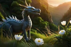 A dragon jungle with golden sunset time. . photo