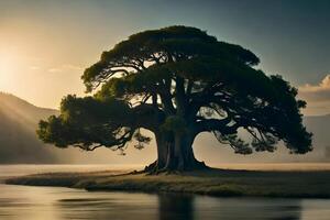 The stunning landscape of the ancient trees. Generative ai. photo