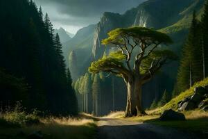 The stunning landscape of the ancient trees. Generative ai. photo