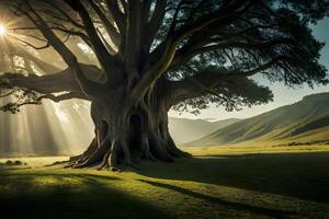 The stunning landscape of the ancient trees. Generative ai. photo