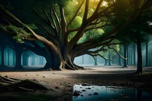 el maravilloso paisaje de el antiguo arboles generativo ai. foto