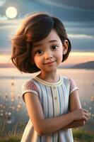 3d pixar estilo pequeño niña octano prestar. generativo ai. foto