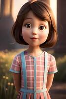 3d pixar style little girl octane render. Generative ai. photo