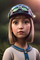 3d pixar estilo pequeño niña octano prestar. generativo ai. foto