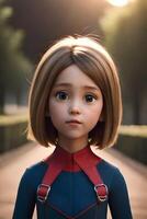 3d pixar estilo pequeño niña octano prestar. generativo ai. foto