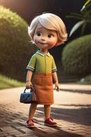 3d pixar style little girl octane render. Generative ai. photo