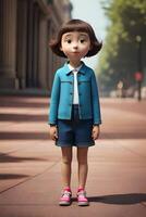 3d pixar estilo pequeño niña octano prestar. generativo ai. foto