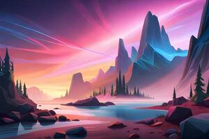 Vibrant color nebula world with magical glowing trails. . photo