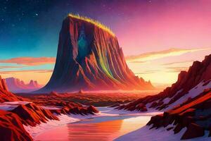 Nebula colorful mountain. Generative ai. photo