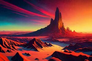 Nebula colorful mountain. Generative ai. photo
