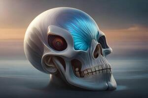 3d human thorax orchid skull on black background. photo