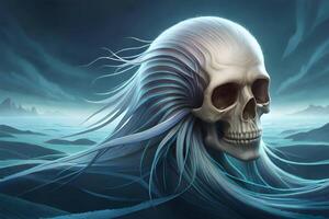 3d human thorax orchid skull on black background. photo