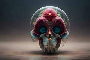 3d human thorax orchid skull on black background. Generative ai photo