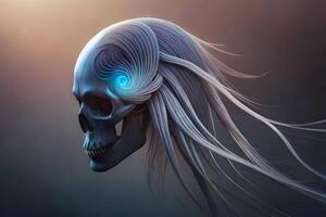 3d human thorax orchid skull on black background. photo