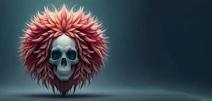 3d human thorax orchid skull on black background. photo