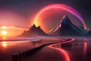 Vibrant color nebula with magical glowing trails. . photo