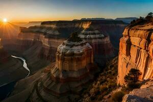 Golden grand canyon photography with sunset. Generative ai. photo