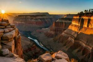 Golden grand canyon photography with sunset. Generative ai. photo