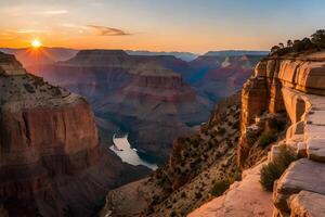 Golden grand canyon photography with sunset. Generative ai. photo