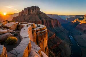 Golden grand canyon photography with sunset. Generative ai. photo