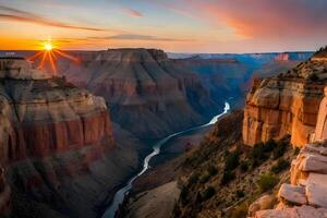 Golden grand canyon photography with sunset. Generative ai. photo