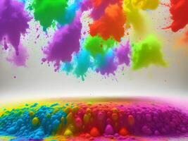 holi paint color powder explosion isolated white wide panorama background. Generative ai. photo