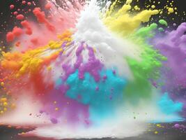 holi paint color powder explosion isolated white wide panorama background. Generative ai. photo