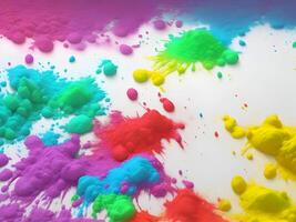 holi paint color powder explosion isolated white wide panorama background. Generative ai. photo