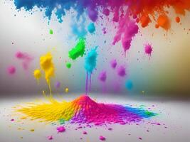 holi paint color powder explosion isolated white wide panorama background. Generative ai. photo