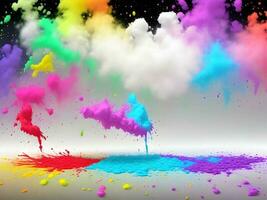 holi paint color powder explosion isolated white wide panorama background. Generative ai. photo