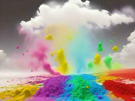 holi paint color powder explosion isolated white wide panorama background. Generative ai. photo