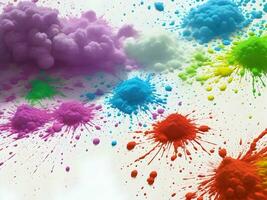 holi paint color powder explosion isolated white wide panorama background. Generative ai. photo