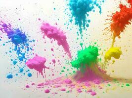 holi paint color powder explosion isolated white wide panorama background. Generative ai. photo