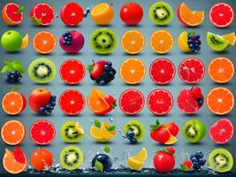 a fresh colorful tasty fruit splashing into cold water isolated on white background. . photo