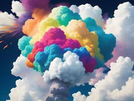 colorful explosions with white clouds isolated on transparent background. . photo