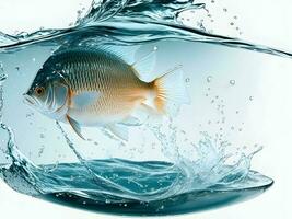 a fresh colorful fish splashing into cold water isolated on white background. Generative ai. photo