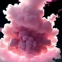 Pink bright clouds on dark background. Generative ai. photo